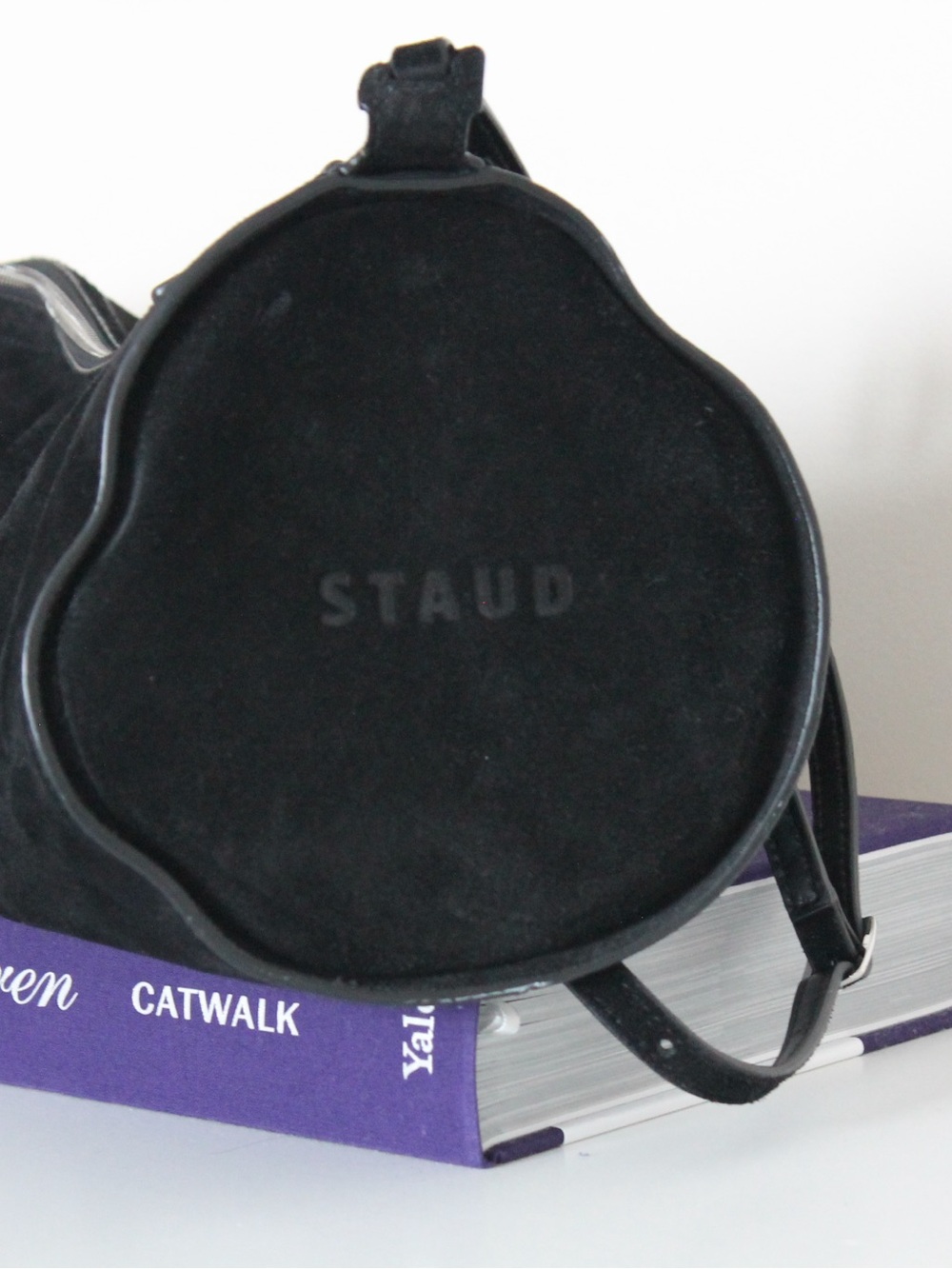 STAUD Black Suede Cynlinder Crossbody Bag